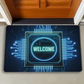 Valerine Life Neon Çip ve Devre Desenli Welcome Kapı Önü Paspası 45x70cm - 2