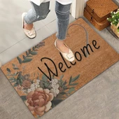 Valerine Life Vintage Kahverengi Zambak ve Kalp Welcome Kapı Önü Paspası 45x70cm - 1