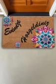Valerine Life Mandala Mavi Çiçek Evimize Hoş Geldiniz Kapı Önü Paspası 45x70cm - 2