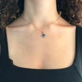 Mavi Taşlı Çiçek Model Gümüş Kolye GK-300 - 2