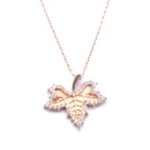 Zirkon Taşlı Rose Yaprak Şekilli Gümüş Kolye GK-304 - 1