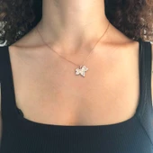 Zirkon Taşlı Rose Yaprak Şekilli Gümüş Kolye GK-304 - 2