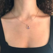 Zirkon Taşlı Rose Kalp Şekilli Gümüş Kolye GK-307 - 2