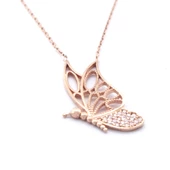 Zirkon Taşlı Rose Kelebek Model Gümüş Kolye GK-312 thumbnail 4