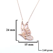 Zirkon Taşlı Rose Kelebek Model Gümüş Kolye GK-312 thumbnail 2