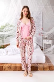 Nisanca Kutulu Çeyizlik Zen Pijama Seti - Exclusive 3 Parça İpeksi Sabahlıklı Kadın Pijama Takımı - 5