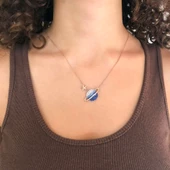 Mavi Zirkon Taşlı Satürn Model Rose Gümüş Kolye GK-316 thumbnail 2