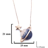 Mavi Zirkon Taşlı Satürn Model Rose Gümüş Kolye GK-316 thumbnail 3