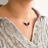 Mikail (Huzur) Meleği Siyah Zirkon Taşlı Rose Gümüş Kolye  GK-115 thumbnail 2