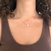 Rose Yuvarlak Zirkon Taşlı Gümüş Kolye GK-334 thumbnail 2