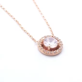 Rose Yuvarlak Zirkon Taşlı Gümüş Kolye GK-334 thumbnail 4