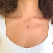 Zirkon Taşlı Çiçek Rose Gümüş Kolye GK-246 thumbnail 3