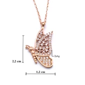 Zirkon Taşlı Kelebek Rose Gümüş Kolye GK-242 thumbnail 4