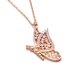 Zirkon Taşlı Kelebek Rose Gümüş Kolye GK-242 thumbnail 3