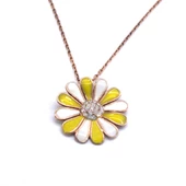 Çift Renkli Çiçek Rose Gümüş Kolye GK-214 thumbnail 1