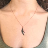 Kuş Zirkon Taşlı Rose Gümüş Kolye GK-182 thumbnail 2