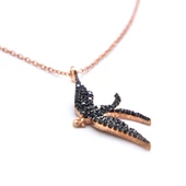 Kuş Zirkon Taşlı Rose Gümüş Kolye GK-182 thumbnail 3