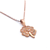 Yonca Motifli Zirkon Taşlı Rose Gümüş Kolye GK-184 thumbnail 3