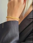 Zırh Örgü Model Çelik Zincir Dokuma Altın Kaplama Bileklik - 3