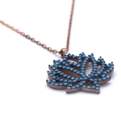 Mavi Taşlı Lotus Çiçeği Rose Gümüş Kolye GK-197 thumbnail 4