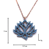 Mavi Taşlı Lotus Çiçeği Rose Gümüş Kolye GK-197 thumbnail 3