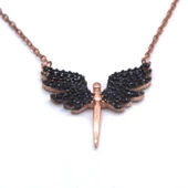 Siyah Zirkon Taşlı Mikail (Huzur) Meleği Rose Gümüş Kolye GK-205 thumbnail 1