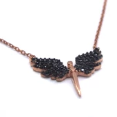 Siyah Zirkon Taşlı Mikail (Huzur) Meleği Rose Gümüş Kolye GK-205 thumbnail 3