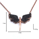 Siyah Zirkon Taşlı Mikail (Huzur) Meleği Rose Gümüş Kolye GK-205 thumbnail 2