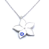 Nazar Boncuklu Çiçek Gümüş Kolye GK-211 thumbnail 1