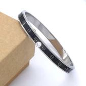 Çelik Kelepçe Bileklik Tek Taşlı Siyah Şerit BLZ-480 thumbnail 6