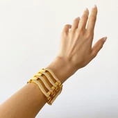 Kaburga Bilezik 22 Ayar Altın Kaplama 4 Sıra Kelepçe KB-124 thumbnail 2