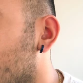 Çelik Halka Küpe Mavi Sıkıştırmalı Küpe UNK-665 - 3