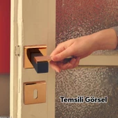 Lüx Rose Mat Siyah Oda Kapı Kolu Rozetli Sürgülü ve Çelik Kapı Sağa Sola Uygun İç Kapı Kol Kulbu thumbnail 3