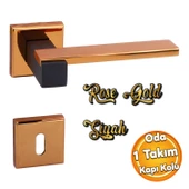 Lüx Rose Mat Siyah Oda Kapı Kolu Rozetli Sürgülü ve Çelik Kapı Sağa Sola Uygun İç Kapı Kol Kulbu thumbnail 1