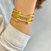 Kaburga Bilezik 22 Ayar Altın Kaplama 2 Sıra Kelepçe KB-117 thumbnail 4