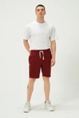 Erkek Regular Fit 3 İplik Kumaş Şort Bordo - 2