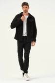 Erkek Oversize Çıt Çıt Kapamalı Cepli Peluş Siyah Ceket - 6