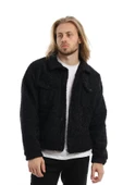 Erkek Oversize Çıt Çıt Kapamalı Cepli Siyah Peluş Ceket - 9