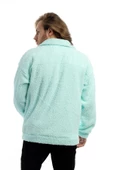 Erkek Oversize Çıt Çıt Kapamalı Cepli Mint Peluş Ceket - 5