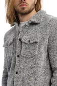 Erkek Oversize Çıt Çıt Kapamalı Cepli Peluş Gri Melanj Ceket - 9