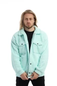 Erkek Oversize Çıt Çıt Kapamalı Cepli Mint Peluş Ceket - 3