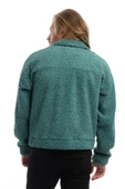 Erkek Oversize Çıt Çıt Kapamalı Cepli Petrol Peluş Ceket - 5
