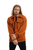 Erkek Oversize Çıt Çıt Kapamalı Cepli Tarçın Peluş Ceket - 2