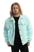 Erkek Oversize Çıt Çıt Kapamalı Cepli Mint Peluş Ceket - 6