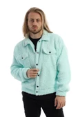 Erkek Oversize Çıt Çıt Kapamalı Cepli Mint Peluş Ceket - 7