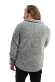 Erkek Oversize Çıt Çıt Kapamalı Cepli Peluş Gri Melanj Ceket - 5