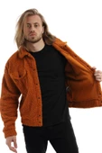 Erkek Oversize Çıt Çıt Kapamalı Cepli Tarçın Peluş Ceket - 7