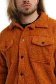 Erkek Oversize Çıt Çıt Kapamalı Cepli Tarçın Peluş Ceket - 9
