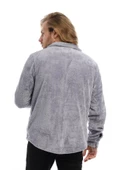 Erkek Oversize Çıt Çıt Kapamalı Cepli Peluş Gri Ceket - 5