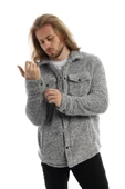 Erkek Oversize Çıt Çıt Kapamalı Cepli Peluş Gri Melanj Ceket - 2